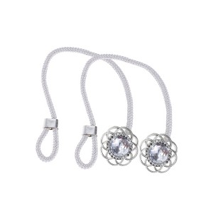 Unique Bargains Lotus Buckle Curtain Strap Polyester Plastic White 2 Pcs - 1 of 3