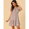 Allegra K Women's Flutter Sleeve Elastic Waist Swing Ruffle Hem Floral Dress - 3 of 4