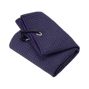 Unique Bargains Super Absorbent Waffle Pattern Tri-Fold Microfiber Golf Towels with D Clips - 1 of 4