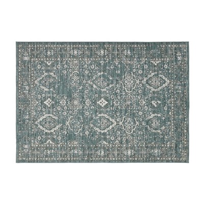 Faux Wool Vintage Distressed Floral Printed Area Rug with Floral  Vintage Design  Ultra Thin Low Pile Machine Washable Non Slip Stain Resistant Non