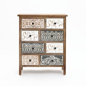 LuxenHome 8-Drawer 32.25" H x 25.75" W Rustic Carved Wood Accent Chest. Brown - 1 of 4