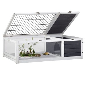 FDW Wooden Tortoise Habitat Large Transparent Tortoise Enclosure, Activity Area and Removable Tray for Small and Medium-Sized Animals,Gray - 1 of 4