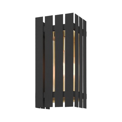 Black and Satin Brass Dimmable Outdoor Wall Lantern with Clear Glass