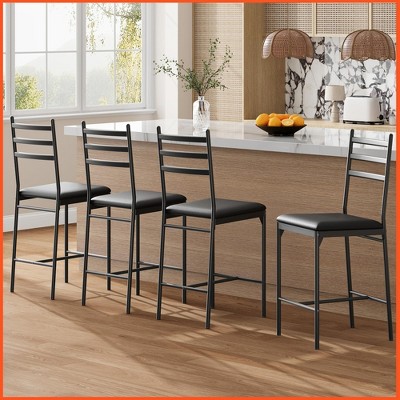 Bar Stools Set of 4, Faux Leather Bar Chair with Back, Thick Cushion, Upholstered Counter Height Bar Stools