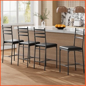 Bar Stools Set of 4, Faux Leather Bar Chair with Back, Thick Cushion, Upholstered Counter Height Bar Stools - 1 of 4
