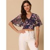 INSPIRE CHIC Women's Floral Flare Short Sleeve V Neck Summer Smocked Crop Tops - 3 of 4
