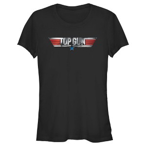 Juniors Womens Top Gun Shiny Chrome 3D Movie Logo T-Shirt - 1 of 4