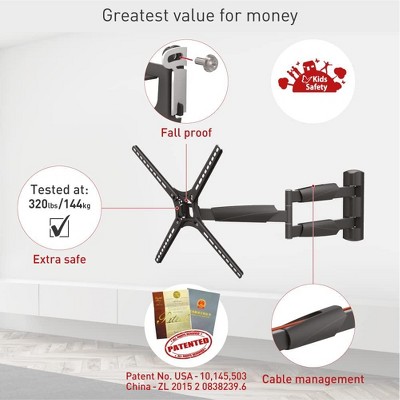 Barkan Extra Long Black Full Motion TV Wall Mount for 13"-65" Screens