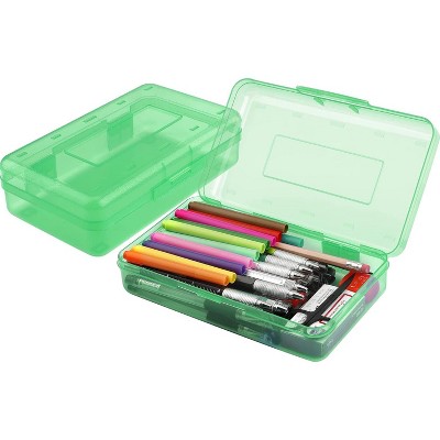 Fmeida Pencil Box, Large Capacity Clear Pencil Case, 1 Pack Hard Pencil Case, Clear Crayon Box with Snap-tight Lid Stackable Design