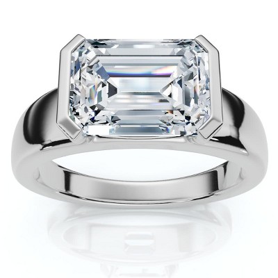 Pompeii3 Certified 3Ct East West Emerald Diamond Engagement Ring 14k Gold or Pt Lab Created
