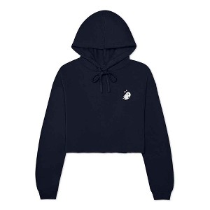 Dalix Heartly Ghost Embroidered Fleece Cropped Hoodie Cold Fall Winter Women - 1 of 4