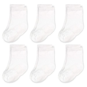Cozyway Baby Anti Slip Crew Socks 6 Pack with Grips - Size 5-9 for Toddlers, Unisex (6 Pack White, 1-3T (Shoe Size 5-9)) - 1 of 4