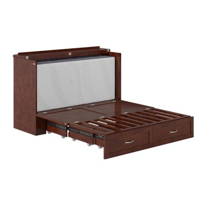 Hamilton Queen Walnut Wood Murphy Bed Chest with Drawer