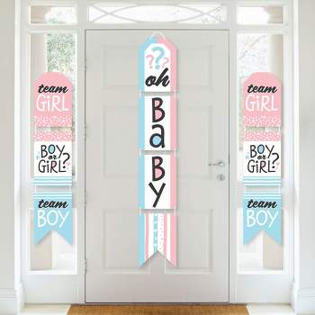 Big Dot of Happiness Baby Gender Reveal - Hanging Vertical Paper Door Banners - Team Boy or Girl Party Wall Decoration Kit - Indoor Door Decor