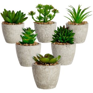 Juvale 6 Pack Artificial Succulent Plants with Pots for Office Desk, Faux Indoor Mini Cactus Decor for Home (2.7 to 4 in) - 1 of 4