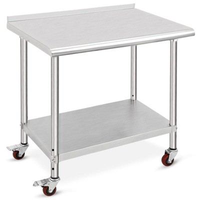 Stainless Steel Kitchen Cart, 36 x 24 x 35 Inches Prep Table with Wheels and Backsplash