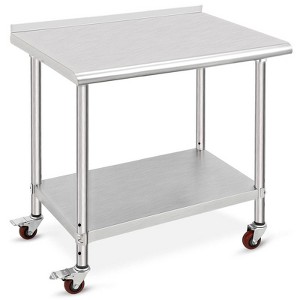 Stainless Steel Kitchen Cart, 36 x 24 x 35 Inches Prep Table with Wheels and Backsplash - 1 of 4