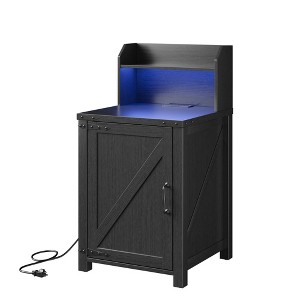 Gulches Antique Black 0 Drawer 18 in W Nightstand with Charging Station Barn Door - 1 of 4