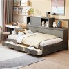 1pc Wooden Daybed, Solid Wood Frame with USB Ports and 3 Storage Drawers, No Box Spring Required - Baofuwish - 2 of 4