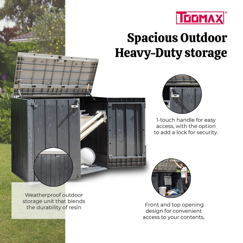 Toomax Stora Way All-Weather Outdoor XL Horizontal 5' x 3' Storage Shed Cabinet for Trash Can, Garden Tools, & Yard Equipment, Taupe Gray/Anthracite, 5 of 10