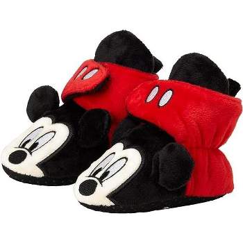 Disney Baby Boys Mickey Mouse Booties - Soft Fleece Slipper Sock, Newborn/Infant- (0-24M)