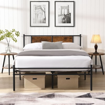NicBex Industrial Style Black Bed Frame with Wood Panel Headboard,Modern Platform Bed for Bedroom,No Box Spring Needed