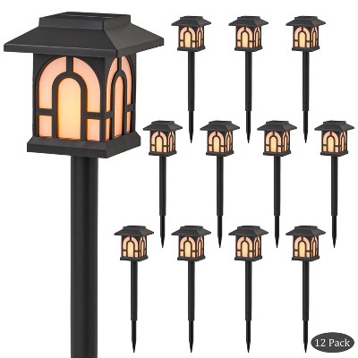 C Cattleya Black Solar Flickering Flame LED Outdoor Path Lights (12-Pack)