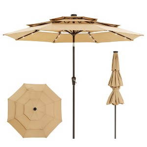Garvee 9FT 3-Tier Patio Umbrella, Ventilated Canopy, Crank & Tilt, 8  Reinforced Ribs, Waterproof Market Umbrella for Garden, Deck, Pool  Khaki  : Target