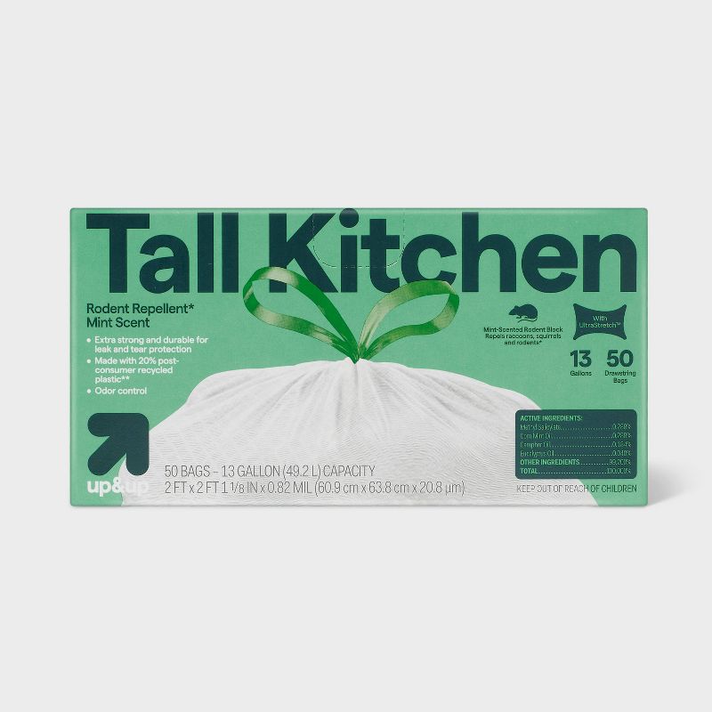 UltraStretch Tall Kitchen Drawstring Trash Bags - Mint Scent - 13 Gallon - up & up™, 1 of 4