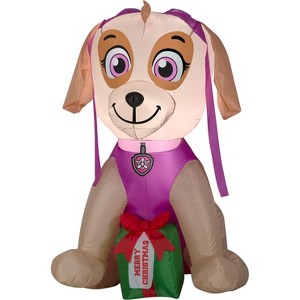 Gemmy Christmas Airblown Inflatable Skye with Present, 3 ft Tall, Pink - 1 of 3
