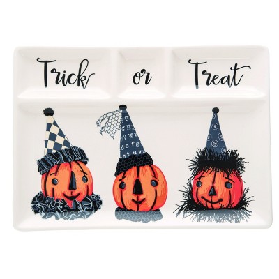 Transpac Dolomite 17.75 in. Multicolor Halloween Mr. Pumpkin Chip and Dip