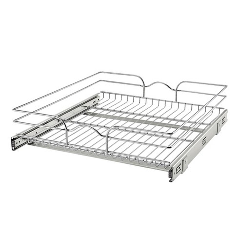 Rev-A-Shelf 5WB1-0918 Single Wire Basket Pull Out Shelf Storage Organizer for Kitchen Base Cabinets, Silver - image 1 of 4