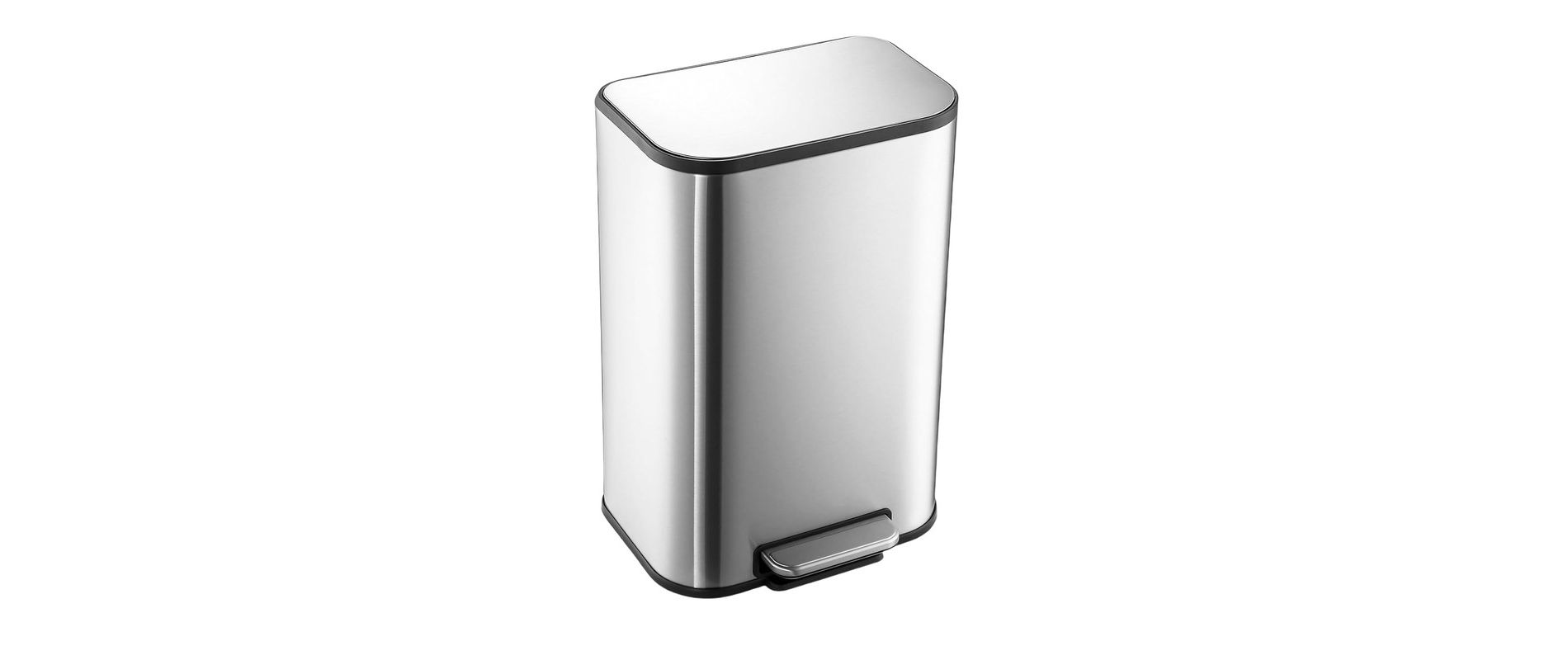 Stainless Steel Trash Can with Lid, Step-On Pedal and Inner Bucket, Rectangular for Kitchen, Office, Living Room