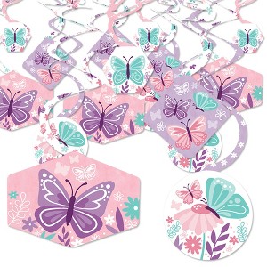 Big Dot of Happiness Beautiful Butterfly - Floral Baby Shower or Birthday Party Hanging Decor - Party Decoration Swirls - Set of 40 - 1 of 4