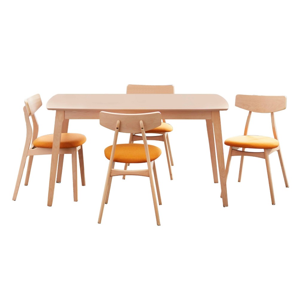 Photos - Dining Table 5pc Cadiz Dining Set Orange - Buylateral: Beech Wood, Upholstered Chairs, Seats 4