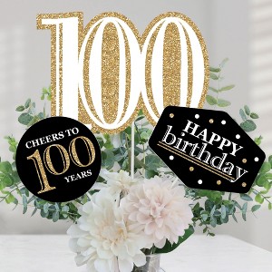 Big Dot of Happiness Adult 100th Birthday - Gold - Birthday Party Centerpiece Sticks - Table Toppers - Set of 15 - 1 of 4