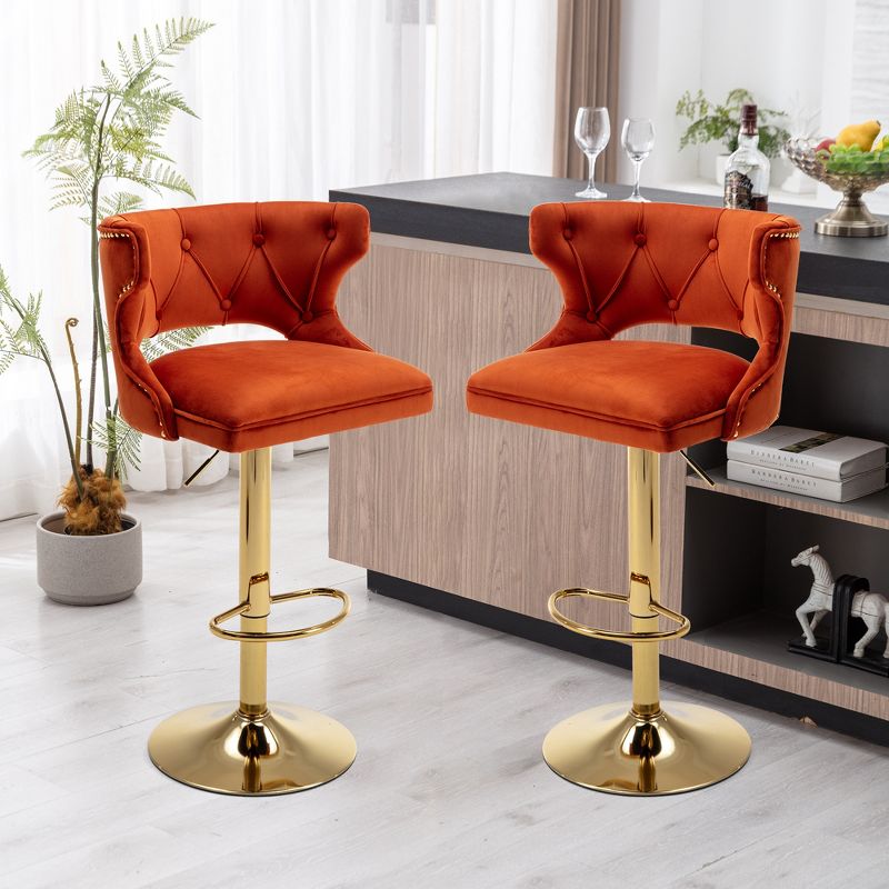 Set of 2 Upholstered  Swivel Bar Stools With Back and Footrest-ModernLuxe, 1 of 11
