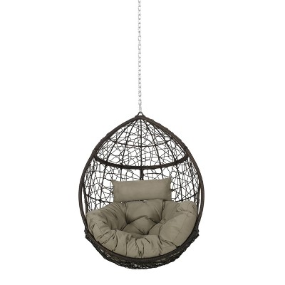 Castaic Indoor/Outdoor Wicker Hanging Chair with 8' Chain - Brown/Khaki - Christopher Knight Home