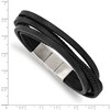 Chisel Stainless Steel Polished Multi Strand Black PU Leather 8" Bracelet with .5" Extension - 4 of 4