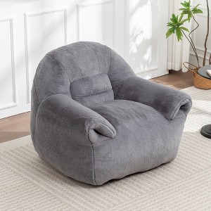 Gulches Gray Faux Fur Bean Bag Chair with Back Support Pre-Filled High-Density Shredded Foam Floor Sofa - 1 of 4