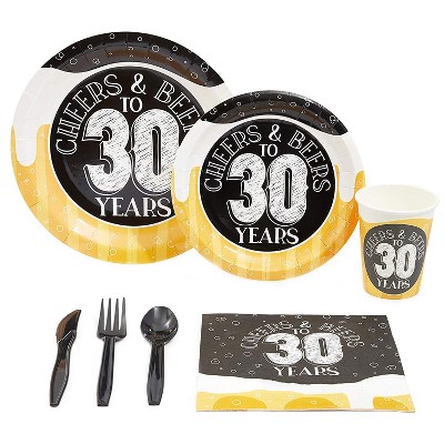 Sparkle and Bash 168-Piece Serves 24 "Cheers & Beers to 30 Years" 30th Birthday Party Supplies Pack
