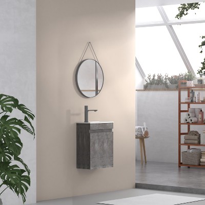Christopher Knight Home Venus Small 16" Wall-Mounted Bathroom Vanity with Resin Sink and Soft Close Doors