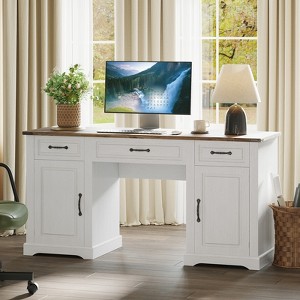MDF Three Drawer Two Door Desk - Office Desk, Storage Desk, Workstation Desk, Study Desk, Modern Wooden Writing Desk - 1 of 4