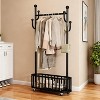 Metal Clothes Rack with Wheels,Rolling Clothing Racks for Hanging Clothes,Standing Garment Rack with Storage and Hooks,for Bedroom Closet Living-Room - 3 of 4
