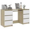 vidaXL Writing Desk White and Sonoma Oak 55.1 in.x19.7 in.x30.3 in. Engineered Wood - 3 of 4