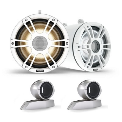 Fusion SG-FLT883SPW 8.8" Sports Grille White LED Tower Speakers with SG-FTMNTSWV Universal Swivel Mount Brackets, Pair, Fits 1.31"-2.5" Bars