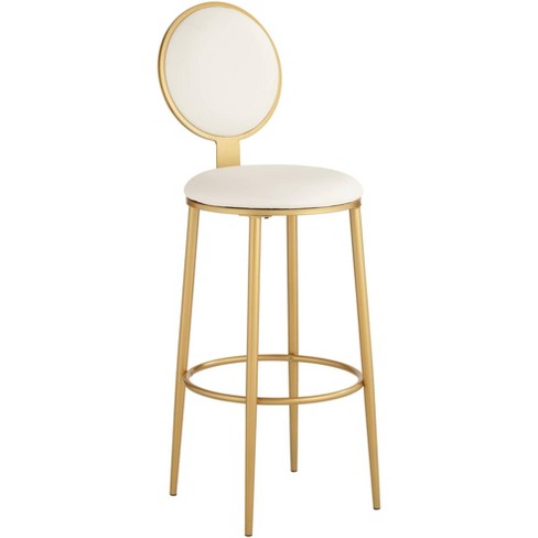 Elm Lane Calix Gold Metal Bar Stool 30 1/2" High Modern White Leather Cushion with Backrest Footrest for Kitchen Counter Height Island Home Shed House - image 1 of 4