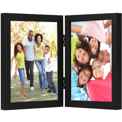 Americanflat Hinged Picture Frame with Two Displays in Shatter Resistant Glass for Tabletop - Black 8x10
