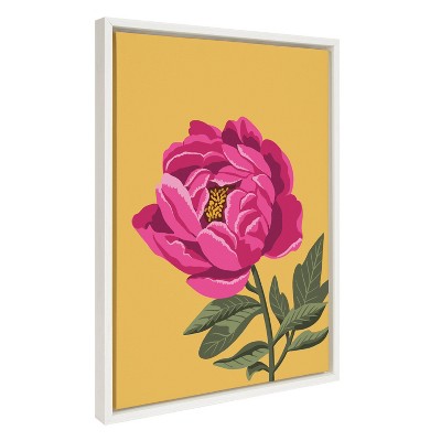 Bright Peony Yellow and Pink Canvas Print with White Frame