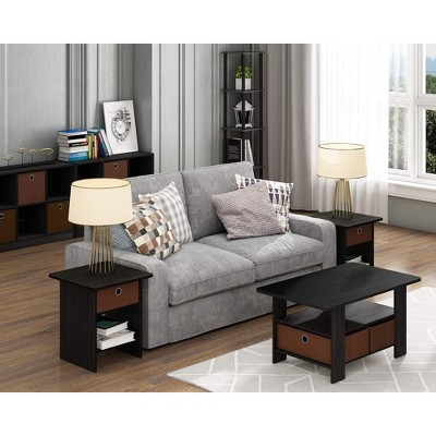 Espresso Brown Wood 34" Bookcase Storage with Bins